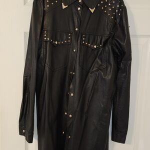 ZARA Shirt Dress Women XS Size Studded Black Leather Jacket